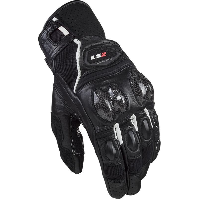 LS2 SPARK 2 LEATHER MAN GLOVES BLACK WHITE