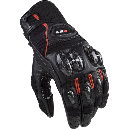 LS2 SPARK 2 LEATHER MAN GLOVES BLACK RED